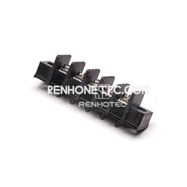 Terminal Electrical Barrier strip Block 5pin Black Straight 2 holes Flange Mounting