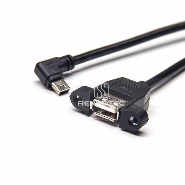 Right Angle Mini USB Cable Male to USB A Female with Screw Holes Straight OTG Cable
