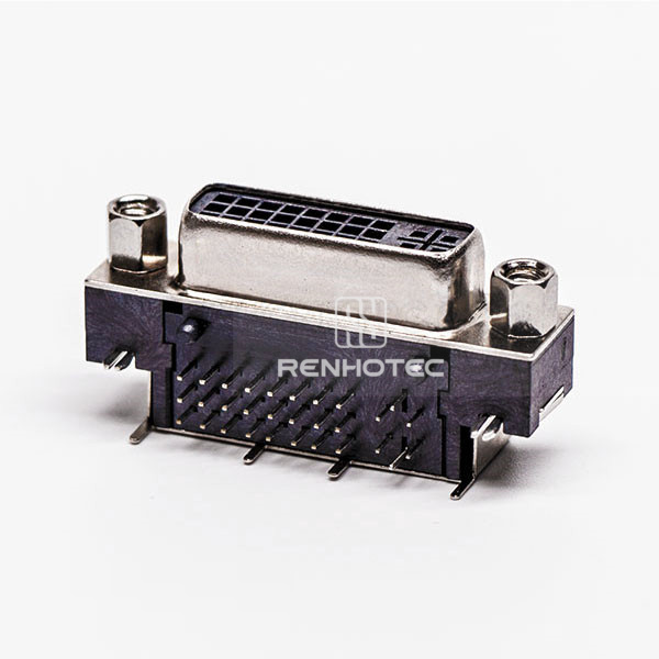 DVI-D 24+1 Female Right-Angle PCB Connector with Nut