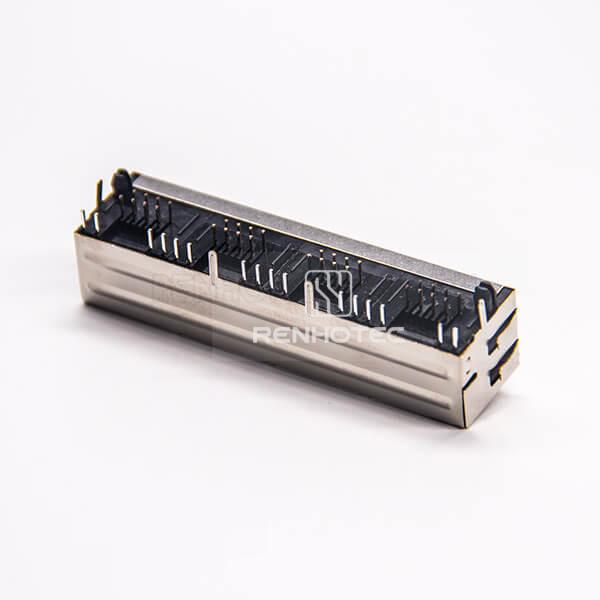 4 Port RJ45 PCB with EMI Right Angle Through Hole with EMI