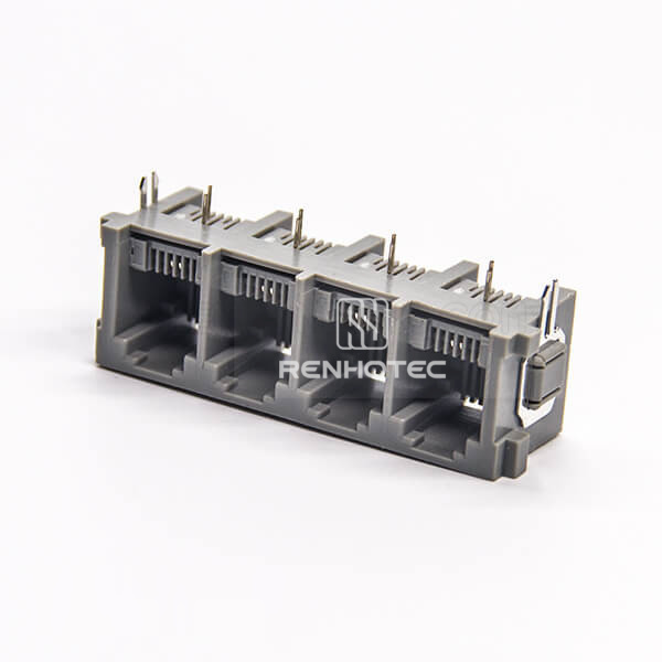 6P2C RJ11 4 Port Netword Modular Connector Right Angle Unshielded Without LED