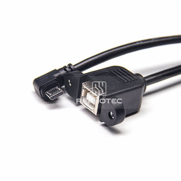 USB Type B Female Straight to Left Angle Micro USB Male Cable