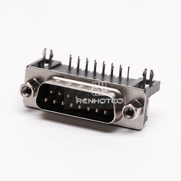 D-SUB 15 Pin 90° Male Connector Staking Type for PCB Mount