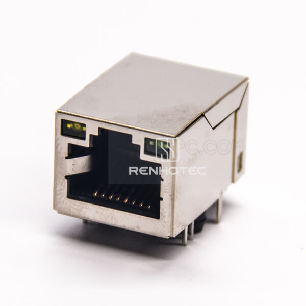 LED Connector RJ45 Shielded 8P8C Right Angle Through Hole for PCB Mount