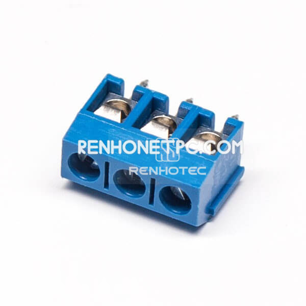 Blue Terminal Block 3pin Straight Through Hole Square PCB Mount