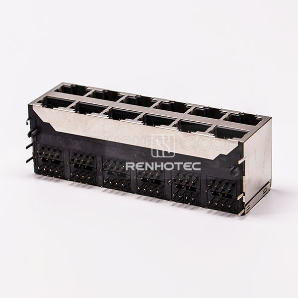 12 Port RJ45 Connector 2*6 Female Double Row Right Angle with Shield Without LED for PCB