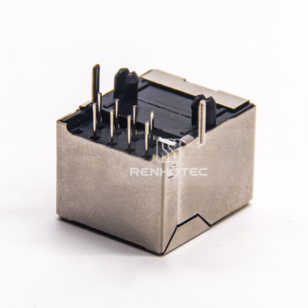 Ethernet to RJ45 Shielded without LED 90 Degree Through Hole for PCB Mount