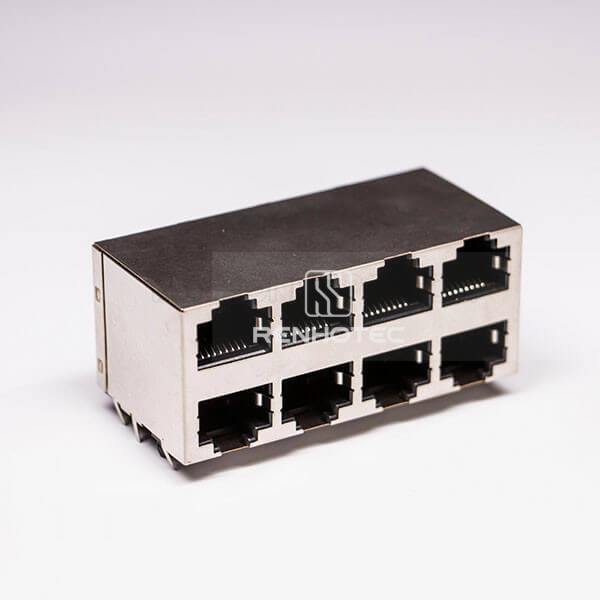 RJ45 Female PCB Connector 2*4 8 Port Double Row with Shield and Without LED