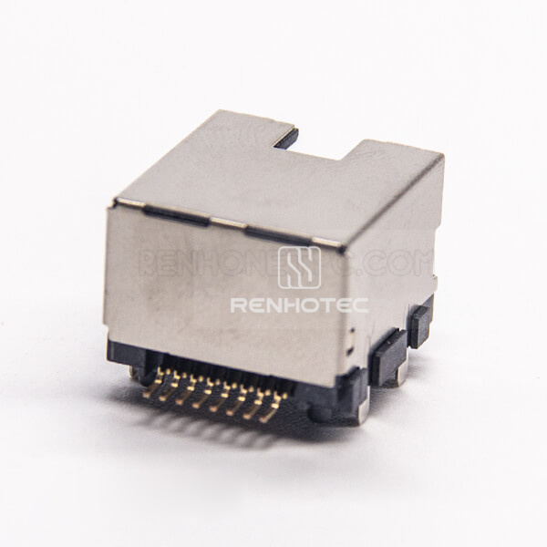 RJ45 PCB 90 Degree Female Connector Shielded without LED SMT