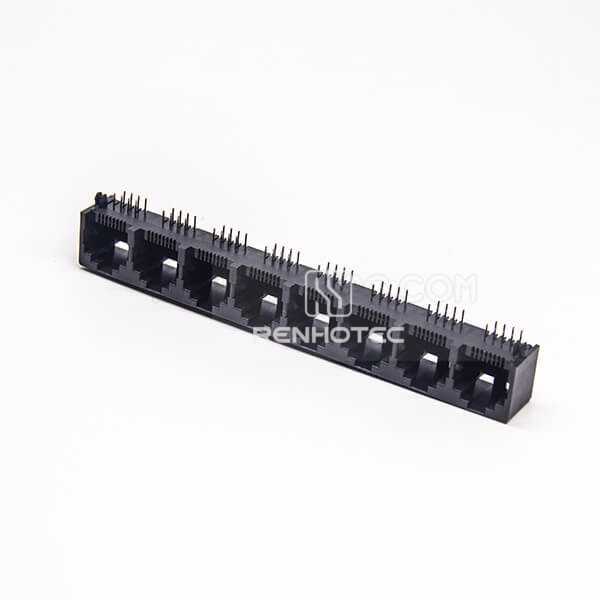 RJ45 Multiport Jack Black Plastic Through Hole for PCB Mount 1*8 Multiple Port
