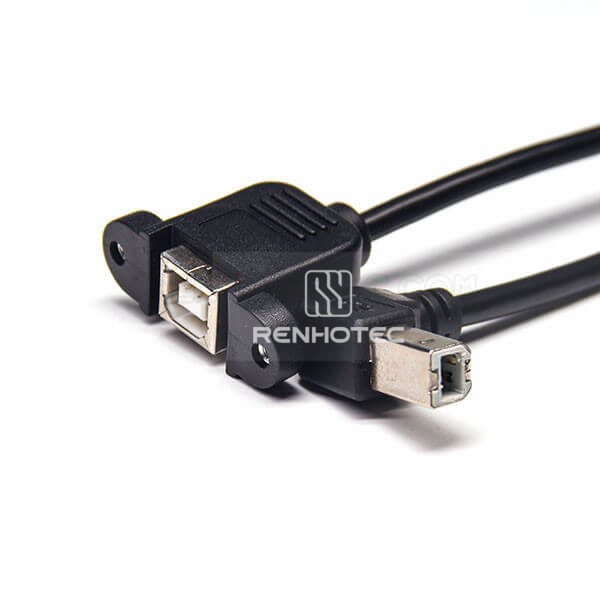 Type B USB Cable OTG Down Angle Male to Straight Female with Screw Hole
