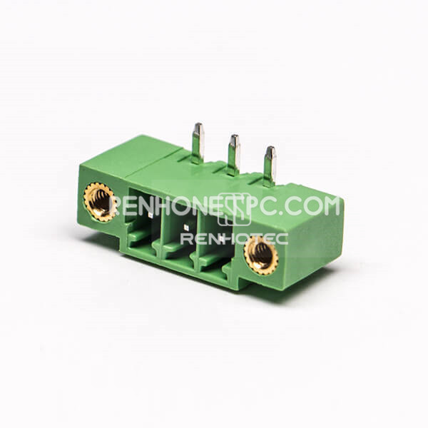 3 pin Terminal Block Connector Right Angle with 2 Screw Hole Green Pluggable Connector