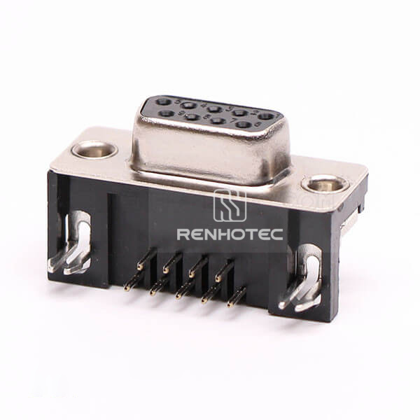 D-SUB 9 Pin Female Right Angle Staking Type for PCB Mount Connector