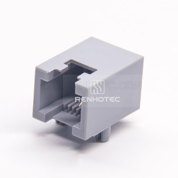 RJ11 Connector Jack Modular Gray Plastic Through Hole PCB Mount Right Angle 6P2C Unshielded