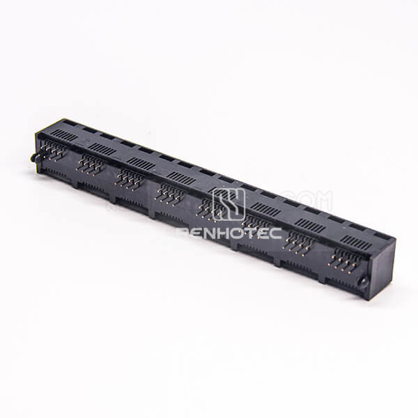 RJ45 Multiport Jack Black Plastic Through Hole for PCB Mount 1*8 Multiple Port