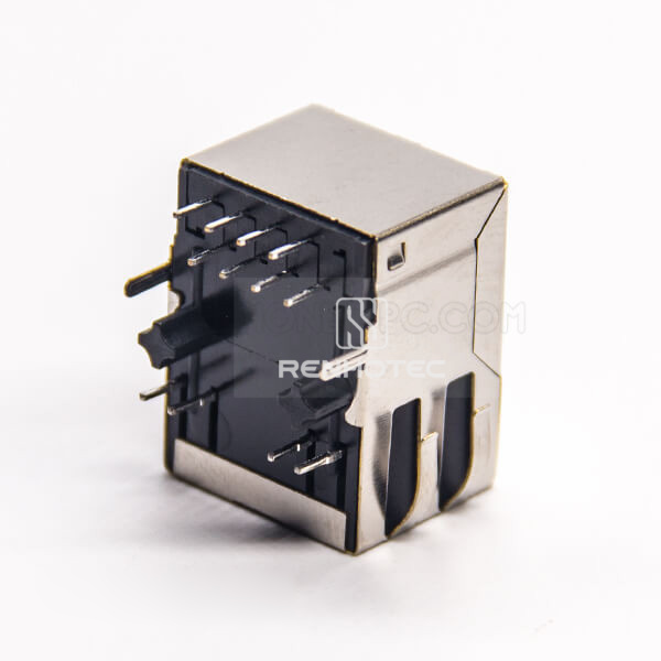 RJ45 8P8C LED DIP Type Right Angle PCB Mount with EMI Modular Connector