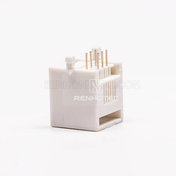 4P4C Female Modular Jack, White, Right Angle