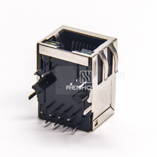 RJ45 8P8C LED DIP Type Right Angle PCB Mount with EMI Modular Connector