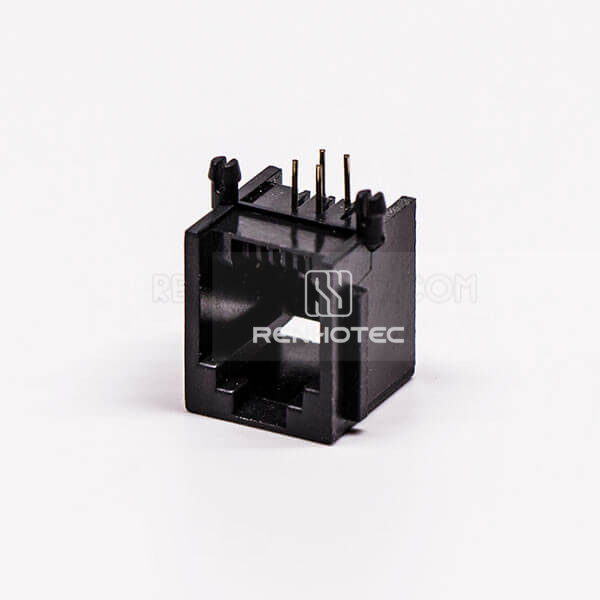 4P4C Female Modular Jack, Black, Right Angle