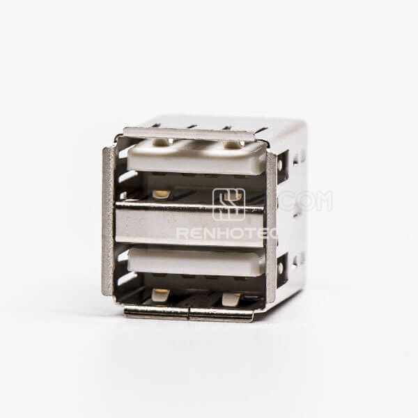 Dual Port Female Straight Through Hole USB Connector for PCB Mount