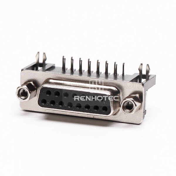 15 Pin Female Solder D-SUB Connector Right Angle Solder Type with Stamped Pin for PCB