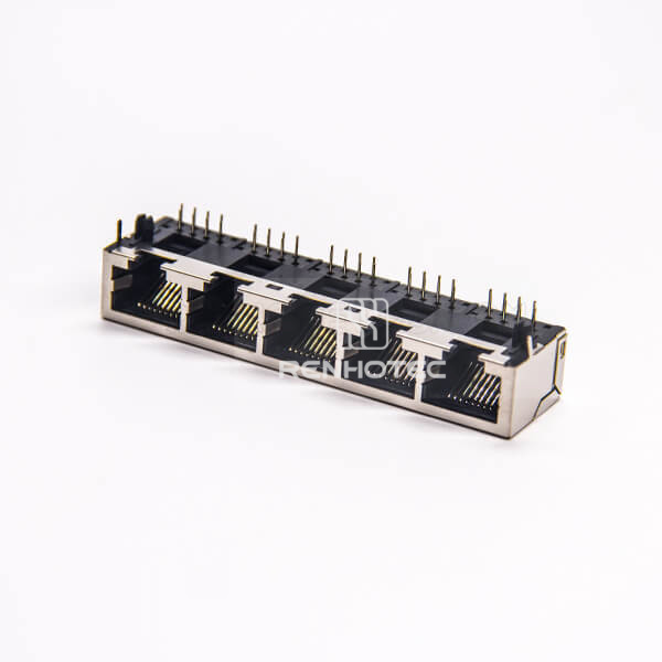 5 Port RJ45 Jack Modular Shielded Right Angle 8p8c Through Hole