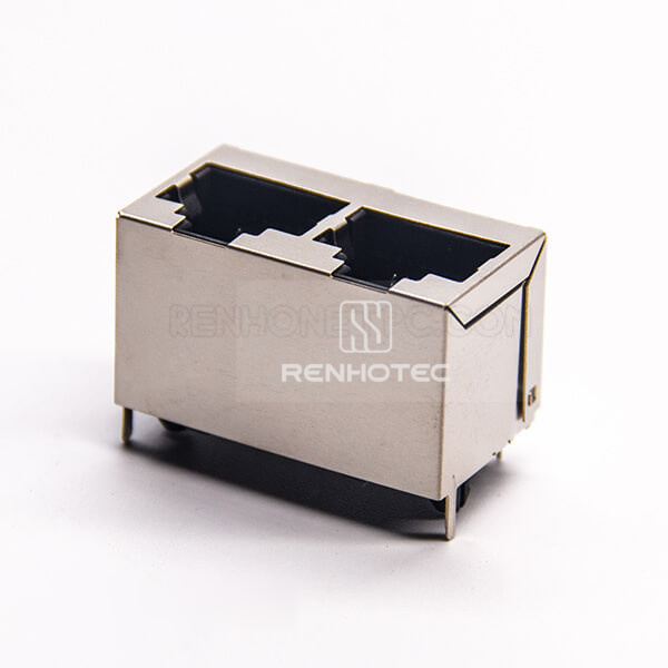 RJ45 Dual Port 1*2 Vertical Shielded Shell Through Hole PCB Mount