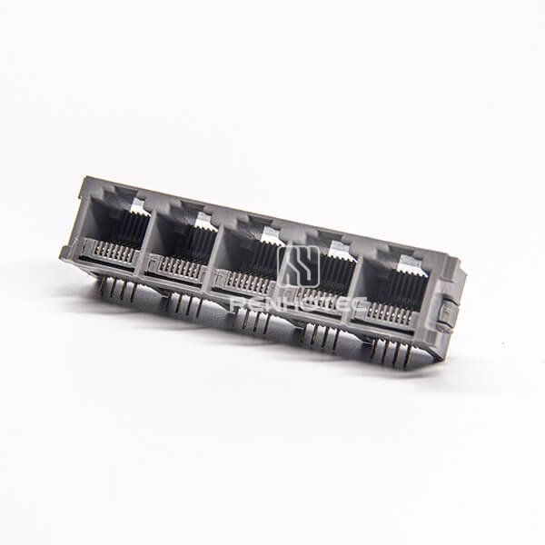 RJ45 5 Port Socket Connector Right Angle DIP Type Without LED