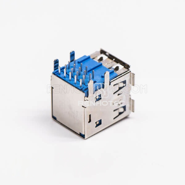 Right Angle usb3.0 Type A Dual Port Female Through Hole