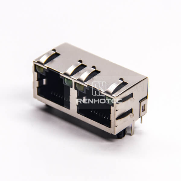 Dual RJ45 Module Network Right Angle DIP for PCB Mount with EMI LED