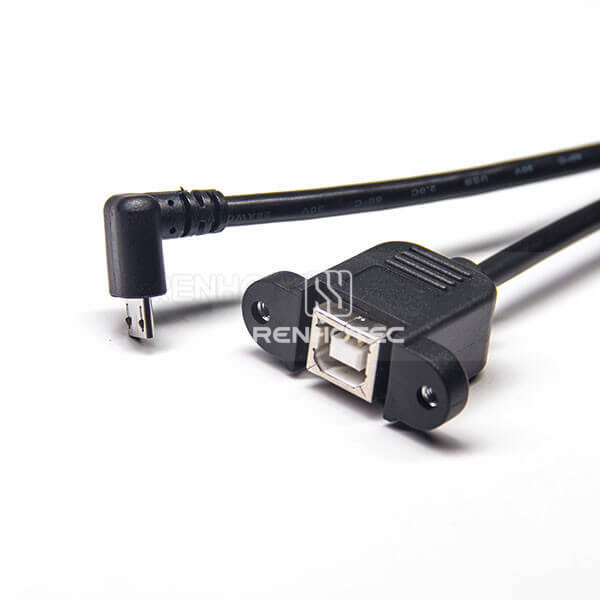 USB Cable with Screw Hole Type B Female to Micro USB Angled Male