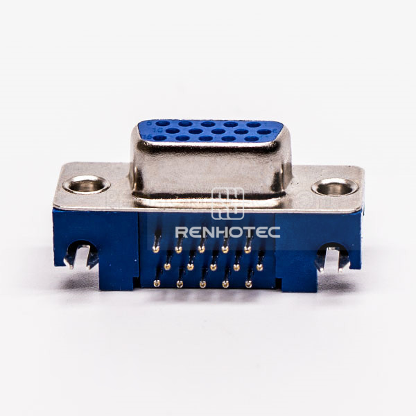 HD D-SUB 15 Pin 90 Degree Blue 3.08 Staking Type Through Hole for PCB Mount