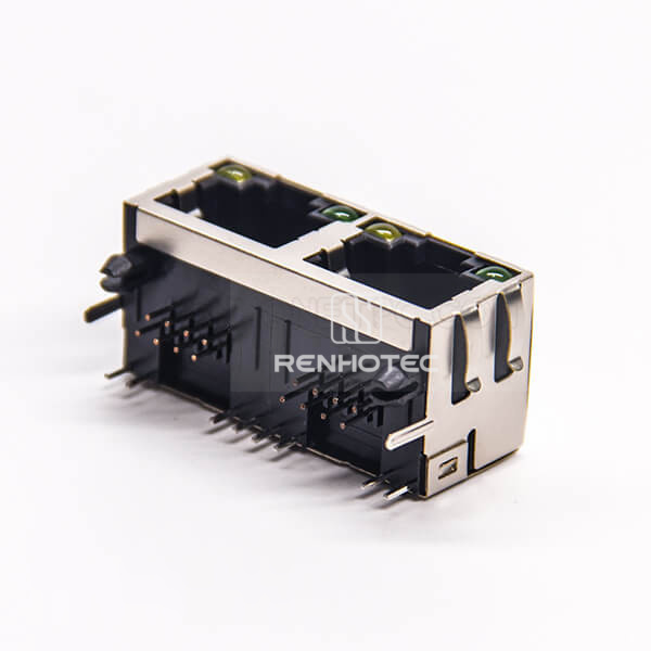 Dual RJ45 Module Network Right Angle DIP for PCB Mount with EMI LED
