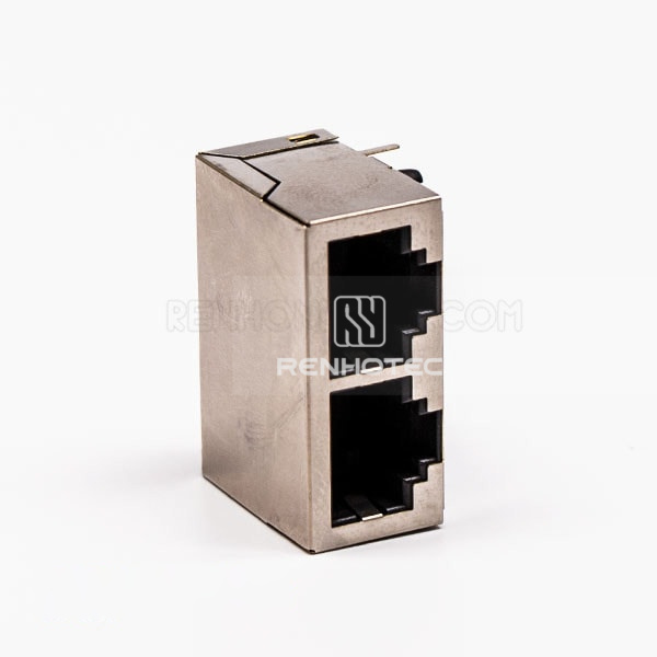 8P RJ45 Female Connectors 90 Degree 2 Port without LED and with Shield for PCB