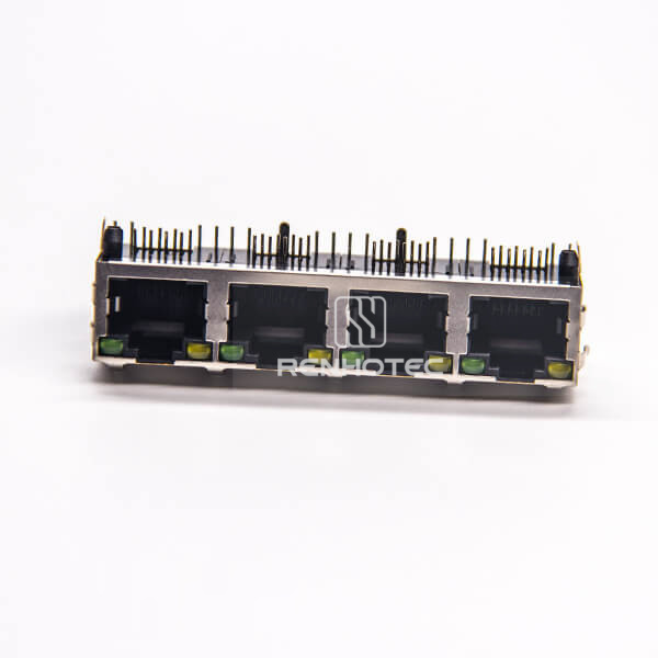 4 Port RJ45 PCB with EMI Right Angle Through Hole with EMI