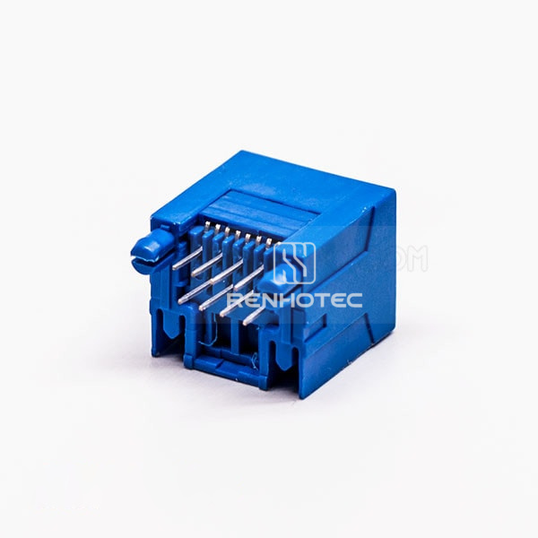 8P RJ45 Connector 180 Degree Connector 1 Port Blue Unshield Without LED