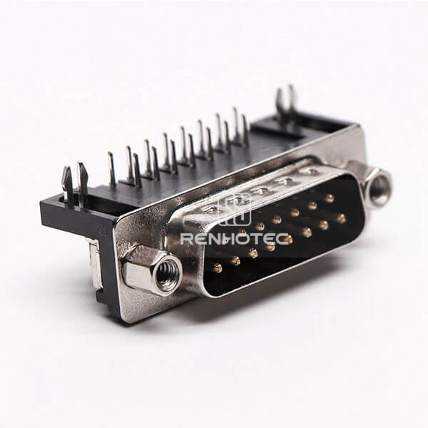 D-SUB 15 Pin 90° Male Connector Staking Type for PCB Mount
