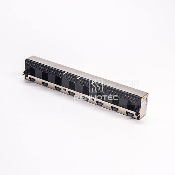 8 Port RJ45 Socket Netword Connector 90 Degree 8p8c Shielded DIP Type PCB Mount