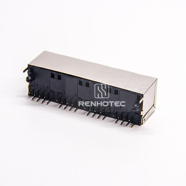 4 Port RJ45 Jack Straight Shielded Shell Through Hole PCB Mount