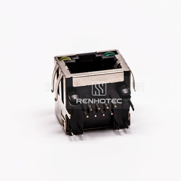 RJ45 Connector Female 1 Port 90 Degree with Shield and with LED