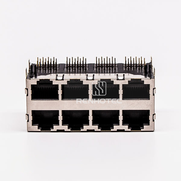 Double RJ45 Female Connector 8 Port 2*4 without LED and with Shield for PCB