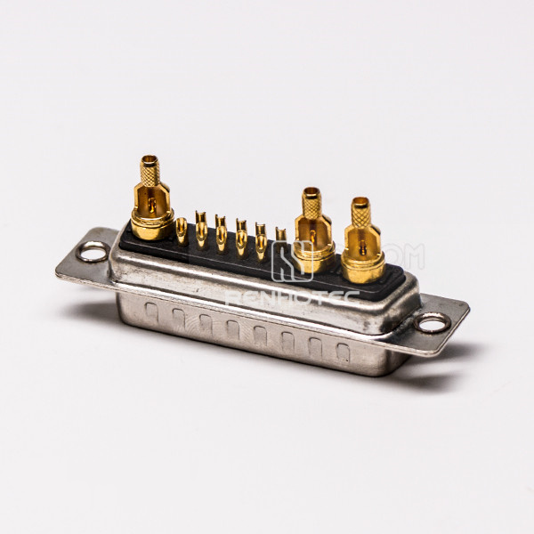 Coaxial D-SUB 13W3 Power Connector 180°Male Staking and Solder Type For Cable Mount