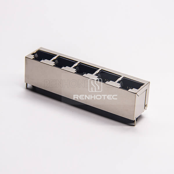 RJ45 Multiple 1*5 Port Shielded 180 Degree Jack Modular DIP for PCB Mount