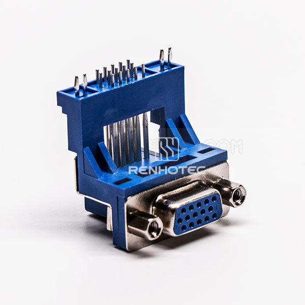D-SUB 15 Pin HD Female Right Angle Elevated Staking Type for PCB Mount