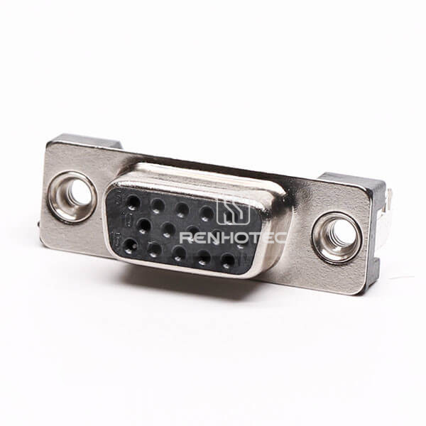 D-SUB Connector 15 Pin Female Right Angle Black for PCB Mount