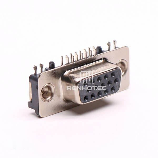 15 Pin HD D-SUB Right Angle Jack Through Hole Staking Type Black