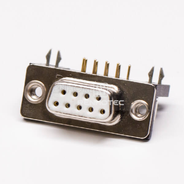 D-SUB 9 Pin Connector Female Right Angle Harpoon Through Hole for PCB Mount