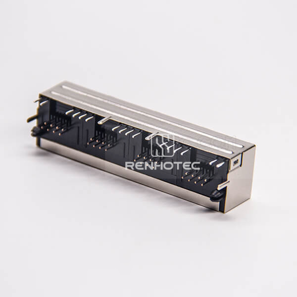 RJ45 4 Port Socket 1*4 Ethernet Network Connector with LED Shielded