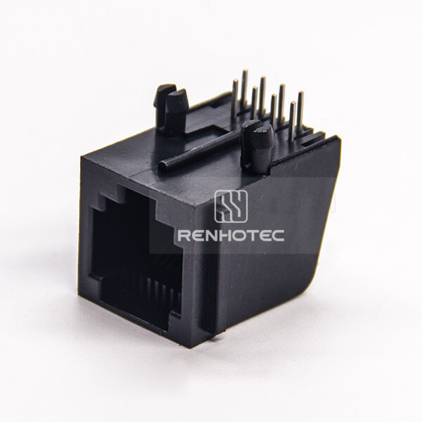 RJ45 Unshielded Without LED Black Plastic Shell 90 Degree Socket Through Hole