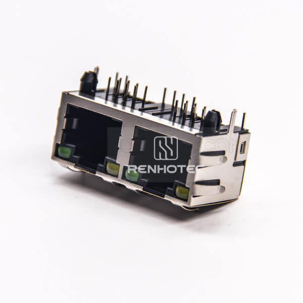 Dual RJ45 Module Network Right Angle DIP for PCB Mount with EMI LED